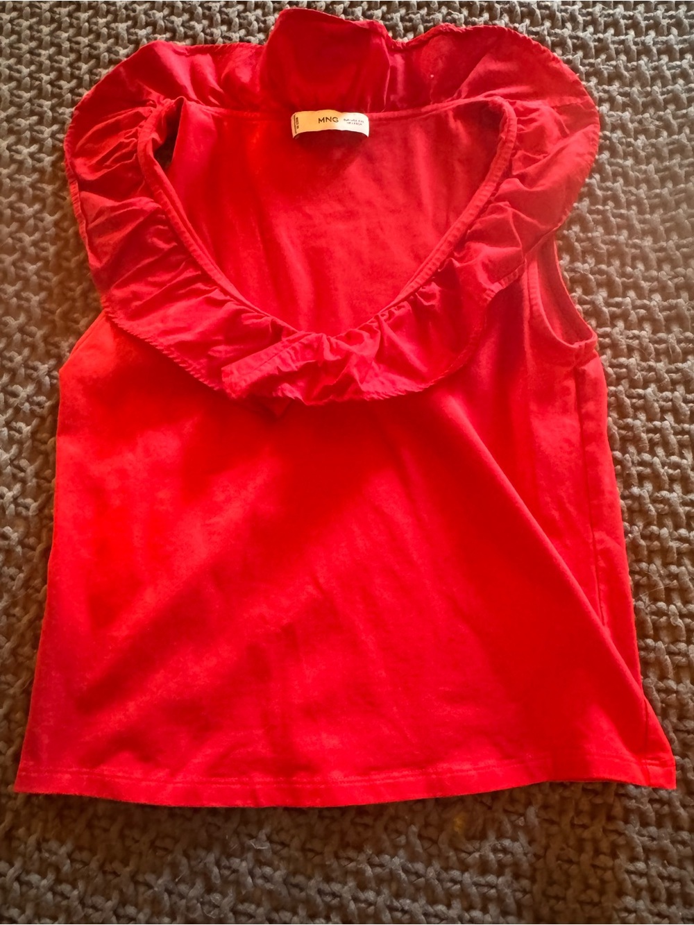 Mango Bright Red Sleeveless Ruffle Top
